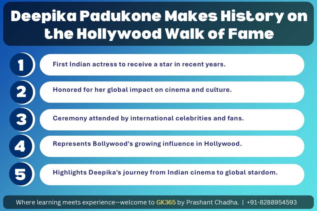 Deepika Padukone becomes the first Indian actress to receive a star on the Hollywood Walk of Fame